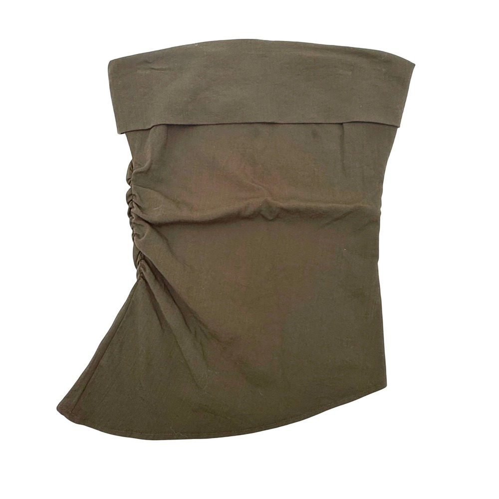 Mango Strapless Ruched Tube Top Brown Foldover Neckline Side Zip Size XS